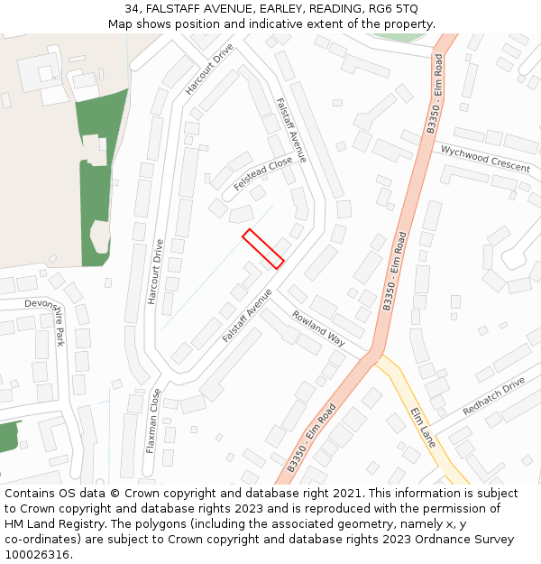 34, FALSTAFF AVENUE, EARLEY, READING, RG6 5TQ: Location map and indicative extent of plot