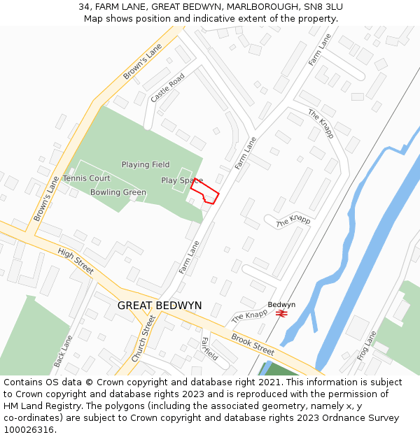 34, FARM LANE, GREAT BEDWYN, MARLBOROUGH, SN8 3LU: Location map and indicative extent of plot