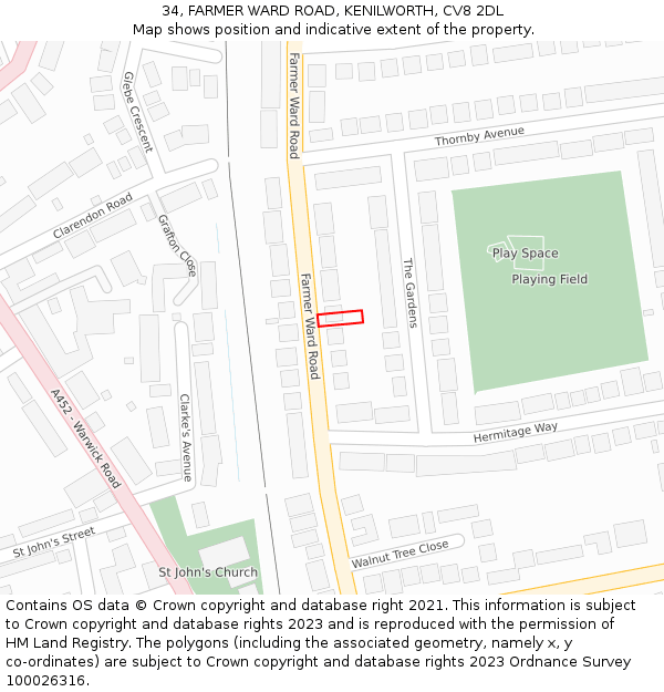 34, FARMER WARD ROAD, KENILWORTH, CV8 2DL: Location map and indicative extent of plot