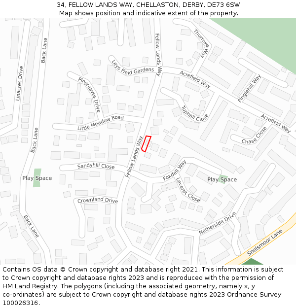 34, FELLOW LANDS WAY, CHELLASTON, DERBY, DE73 6SW: Location map and indicative extent of plot