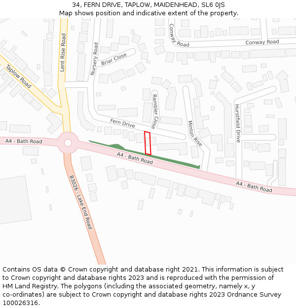 34, FERN DRIVE, TAPLOW, MAIDENHEAD, SL6 0JS: Location map and indicative extent of plot