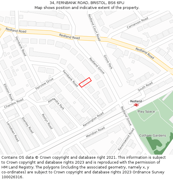 34, FERNBANK ROAD, BRISTOL, BS6 6PU: Location map and indicative extent of plot