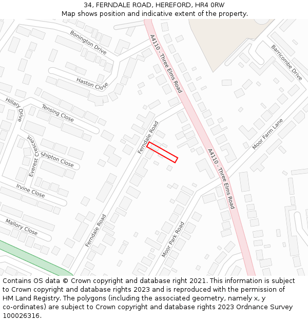 34, FERNDALE ROAD, HEREFORD, HR4 0RW: Location map and indicative extent of plot