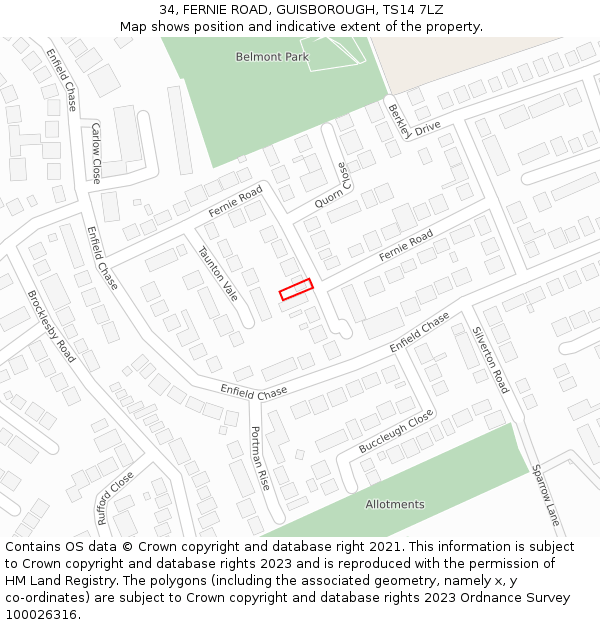 34, FERNIE ROAD, GUISBOROUGH, TS14 7LZ: Location map and indicative extent of plot