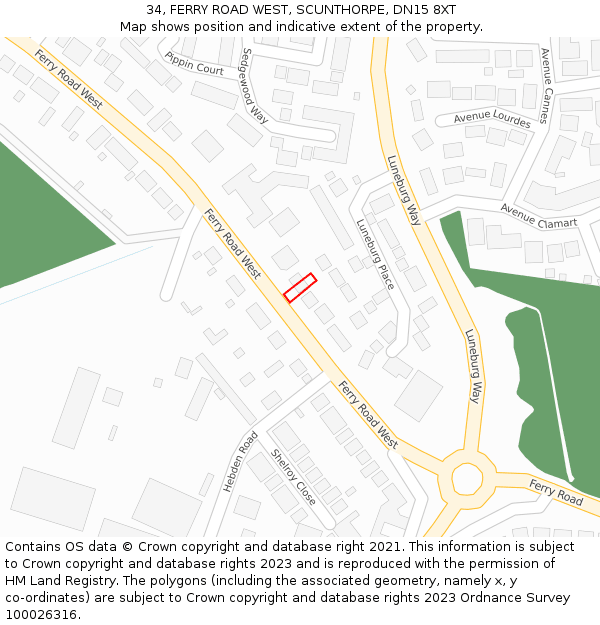 34, FERRY ROAD WEST, SCUNTHORPE, DN15 8XT: Location map and indicative extent of plot