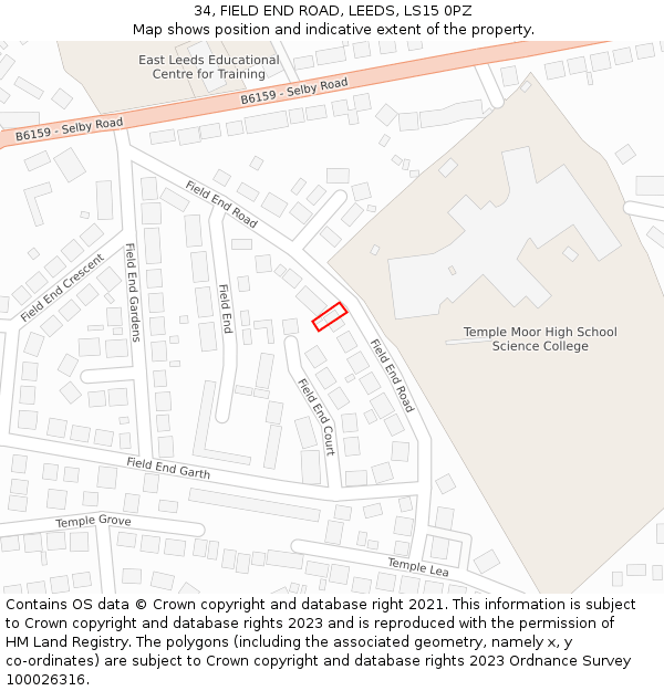 34, FIELD END ROAD, LEEDS, LS15 0PZ: Location map and indicative extent of plot