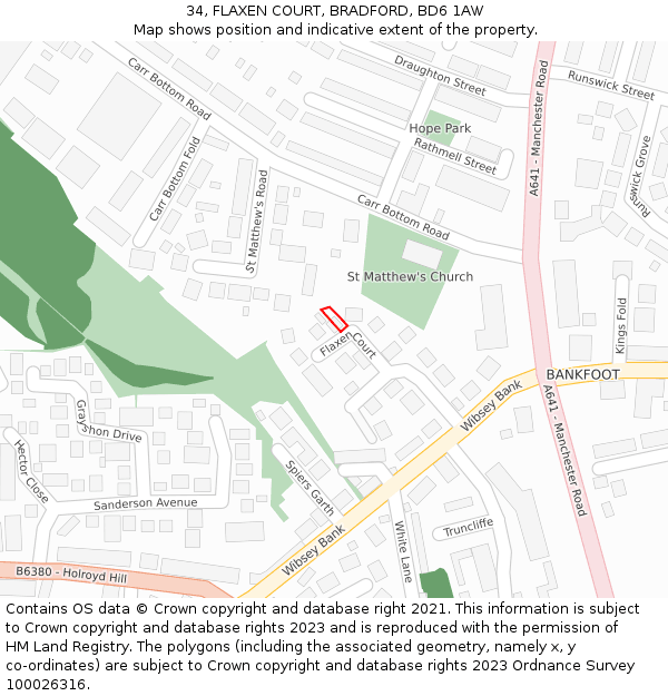 34, FLAXEN COURT, BRADFORD, BD6 1AW: Location map and indicative extent of plot