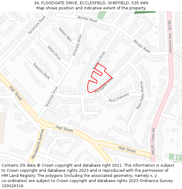 34, FLOODGATE DRIVE, ECCLESFIELD, SHEFFIELD, S35 9WX: Location map and indicative extent of plot