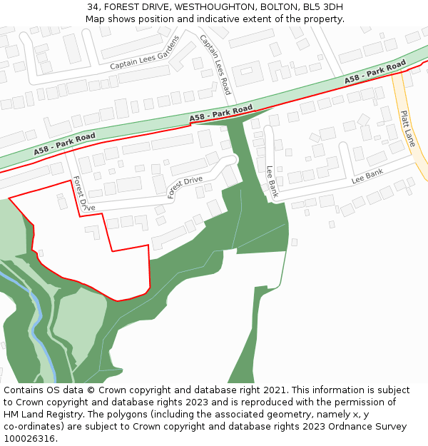 34, FOREST DRIVE, WESTHOUGHTON, BOLTON, BL5 3DH: Location map and indicative extent of plot