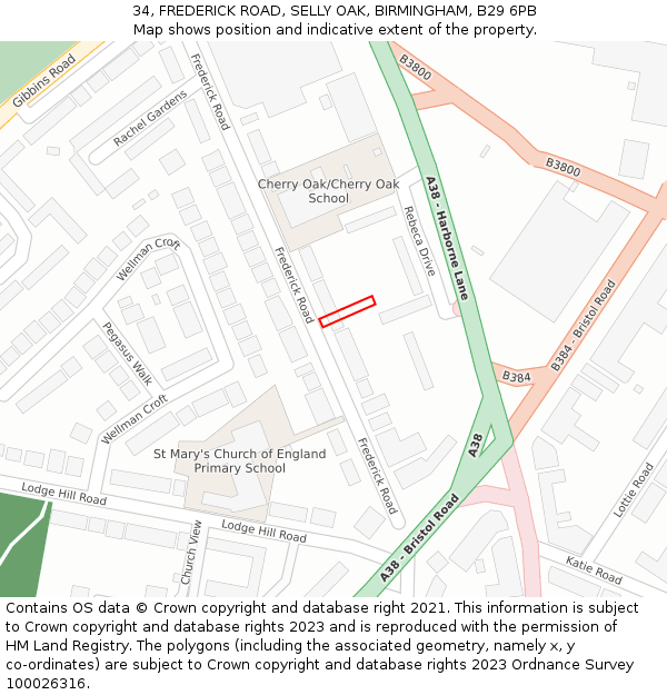 34, FREDERICK ROAD, SELLY OAK, BIRMINGHAM, B29 6PB: Location map and indicative extent of plot