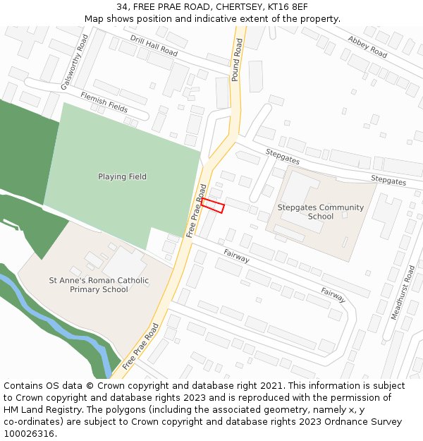 34, FREE PRAE ROAD, CHERTSEY, KT16 8EF: Location map and indicative extent of plot