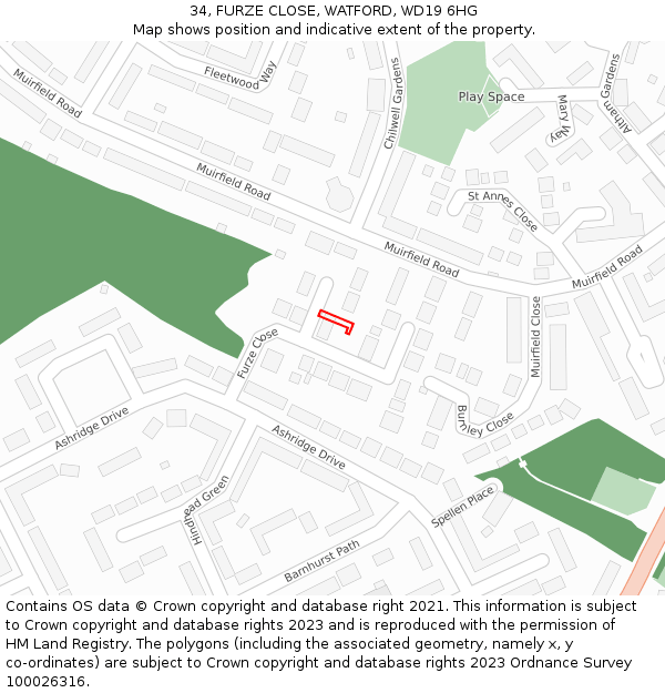 34, FURZE CLOSE, WATFORD, WD19 6HG: Location map and indicative extent of plot