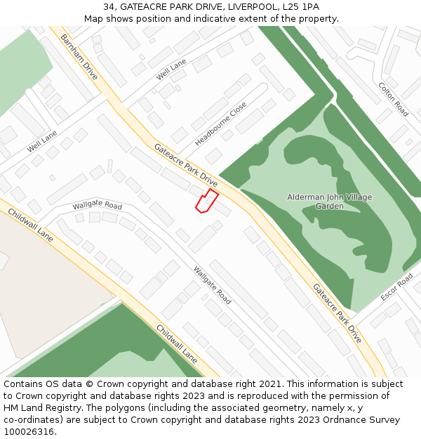 34, GATEACRE PARK DRIVE, LIVERPOOL, L25 1PA: Location map and indicative extent of plot