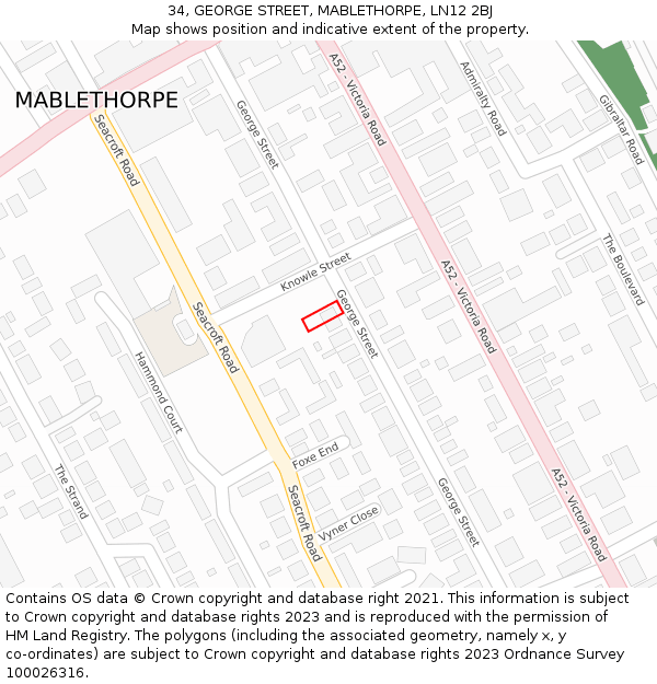 34, GEORGE STREET, MABLETHORPE, LN12 2BJ: Location map and indicative extent of plot