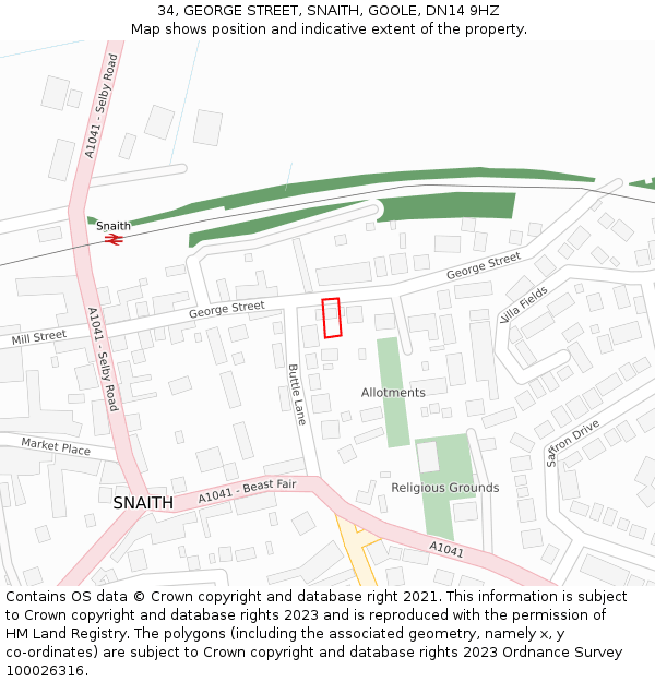 34, GEORGE STREET, SNAITH, GOOLE, DN14 9HZ: Location map and indicative extent of plot