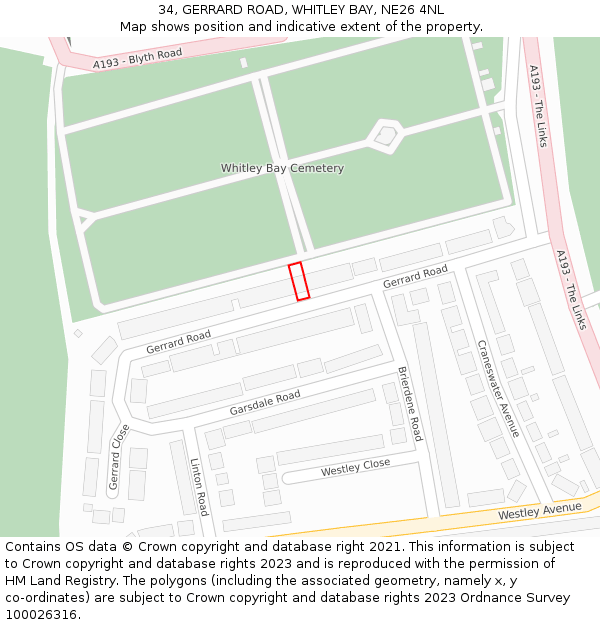 34, GERRARD ROAD, WHITLEY BAY, NE26 4NL: Location map and indicative extent of plot