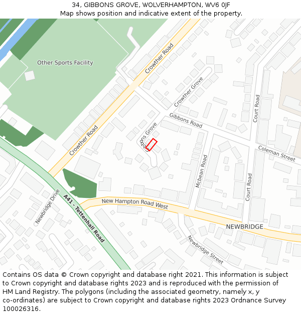 34, GIBBONS GROVE, WOLVERHAMPTON, WV6 0JF: Location map and indicative extent of plot