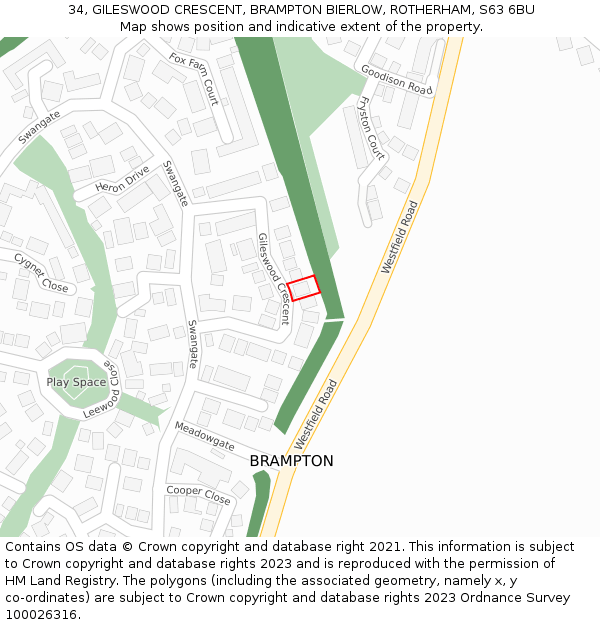 34, GILESWOOD CRESCENT, BRAMPTON BIERLOW, ROTHERHAM, S63 6BU: Location map and indicative extent of plot
