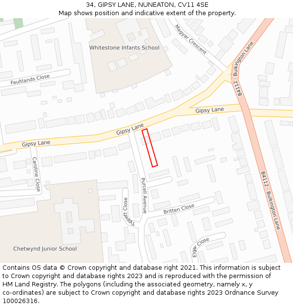 34, GIPSY LANE, NUNEATON, CV11 4SE: Location map and indicative extent of plot