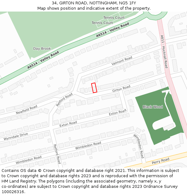 34, GIRTON ROAD, NOTTINGHAM, NG5 1FY: Location map and indicative extent of plot