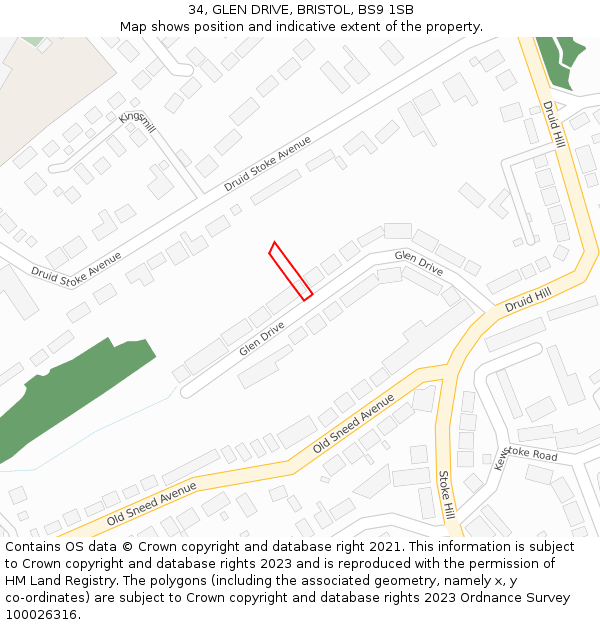 34, GLEN DRIVE, BRISTOL, BS9 1SB: Location map and indicative extent of plot