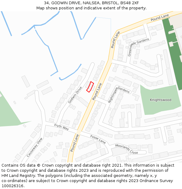 34, GODWIN DRIVE, NAILSEA, BRISTOL, BS48 2XF: Location map and indicative extent of plot