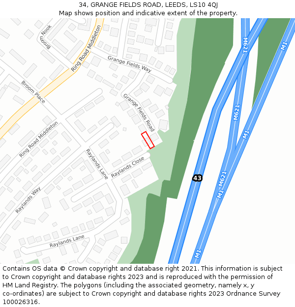 34, GRANGE FIELDS ROAD, LEEDS, LS10 4QJ: Location map and indicative extent of plot