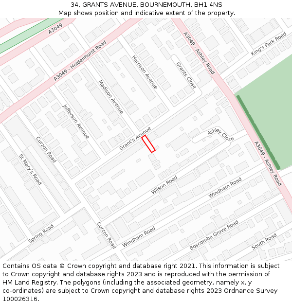 34, GRANTS AVENUE, BOURNEMOUTH, BH1 4NS: Location map and indicative extent of plot