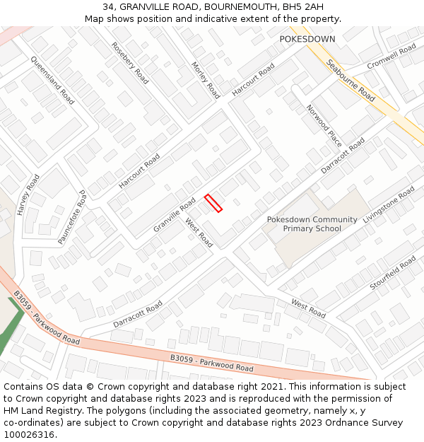 34, GRANVILLE ROAD, BOURNEMOUTH, BH5 2AH: Location map and indicative extent of plot