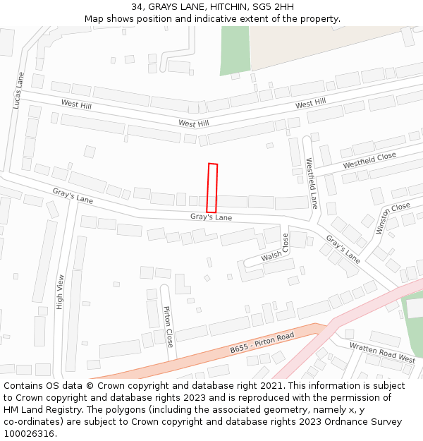 34, GRAYS LANE, HITCHIN, SG5 2HH: Location map and indicative extent of plot