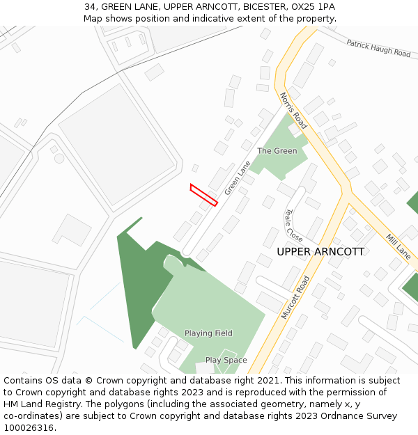 34, GREEN LANE, UPPER ARNCOTT, BICESTER, OX25 1PA: Location map and indicative extent of plot