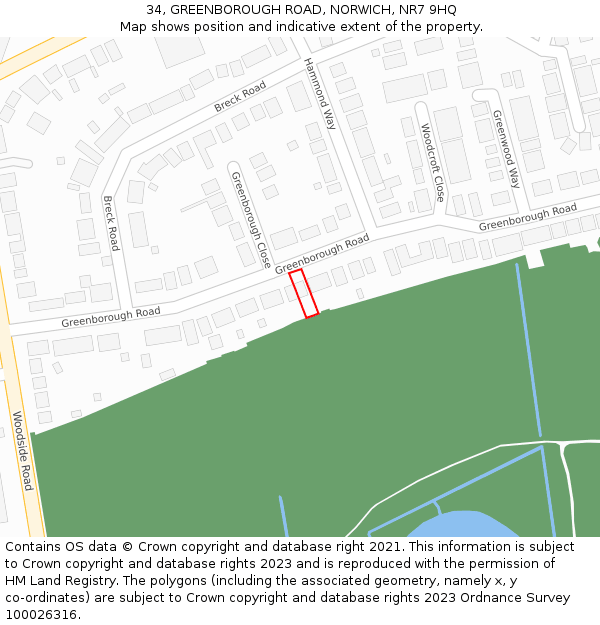 34, GREENBOROUGH ROAD, NORWICH, NR7 9HQ: Location map and indicative extent of plot