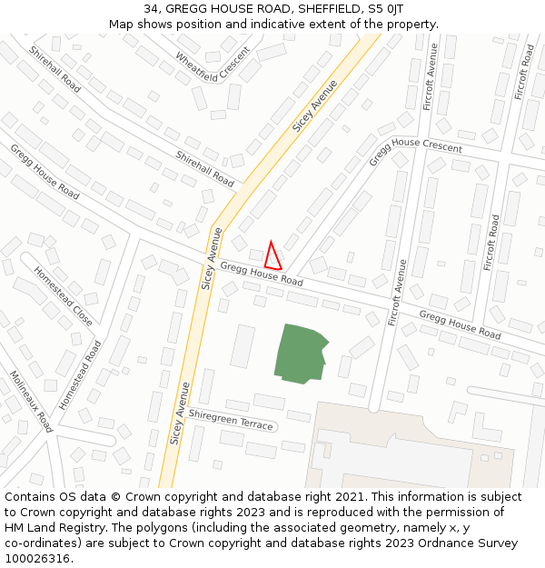 34, GREGG HOUSE ROAD, SHEFFIELD, S5 0JT: Location map and indicative extent of plot