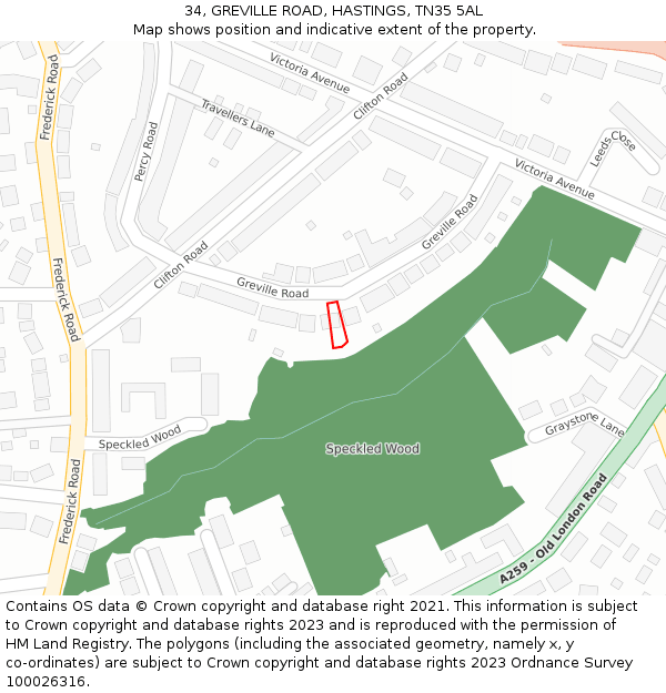 34, GREVILLE ROAD, HASTINGS, TN35 5AL: Location map and indicative extent of plot