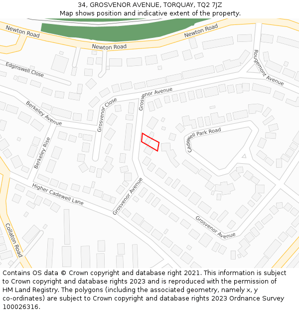 34, GROSVENOR AVENUE, TORQUAY, TQ2 7JZ: Location map and indicative extent of plot