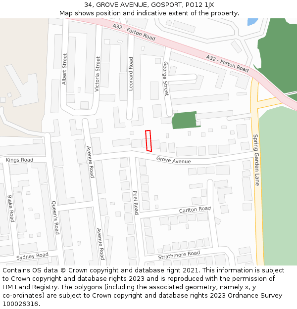 34, GROVE AVENUE, GOSPORT, PO12 1JX: Location map and indicative extent of plot