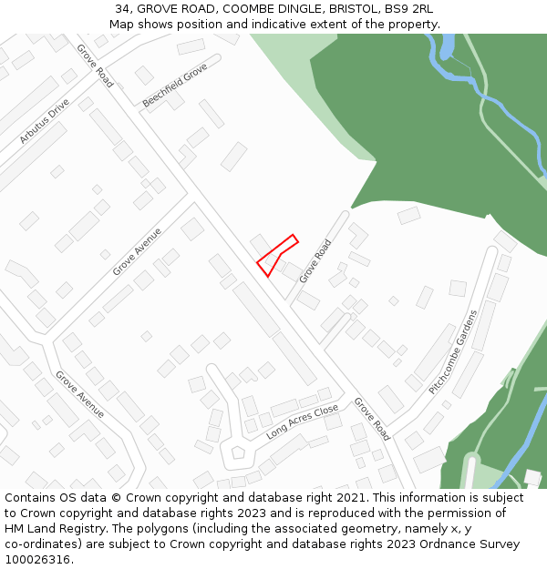 34, GROVE ROAD, COOMBE DINGLE, BRISTOL, BS9 2RL: Location map and indicative extent of plot