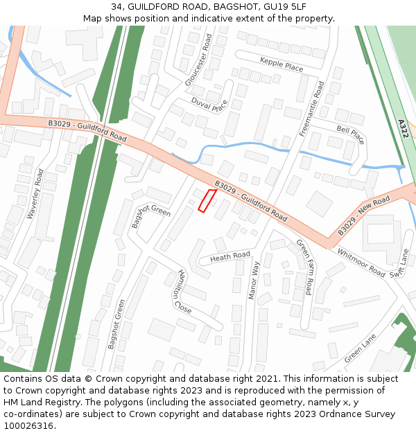 34, GUILDFORD ROAD, BAGSHOT, GU19 5LF: Location map and indicative extent of plot