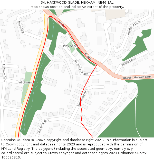 34, HACKWOOD GLADE, HEXHAM, NE46 1AL: Location map and indicative extent of plot