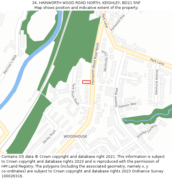 34, HAINWORTH WOOD ROAD NORTH, KEIGHLEY, BD21 5NF: Location map and indicative extent of plot