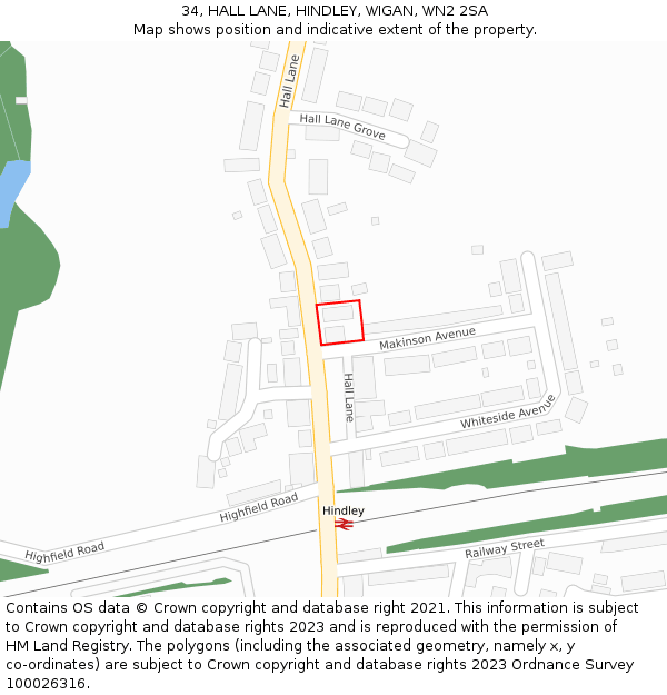 34, HALL LANE, HINDLEY, WIGAN, WN2 2SA: Location map and indicative extent of plot