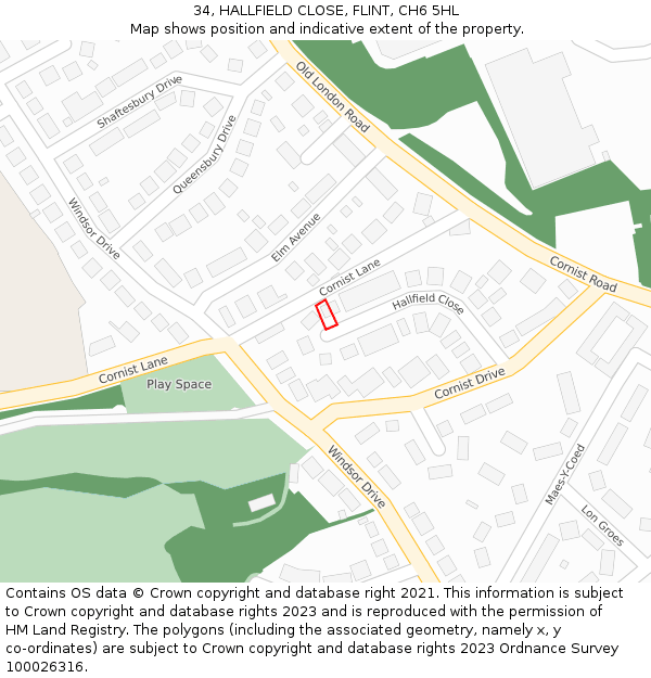 34, HALLFIELD CLOSE, FLINT, CH6 5HL: Location map and indicative extent of plot