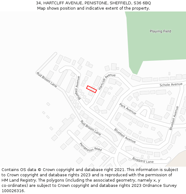 34, HARTCLIFF AVENUE, PENISTONE, SHEFFIELD, S36 6BQ: Location map and indicative extent of plot
