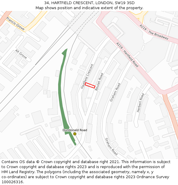 34, HARTFIELD CRESCENT, LONDON, SW19 3SD: Location map and indicative extent of plot