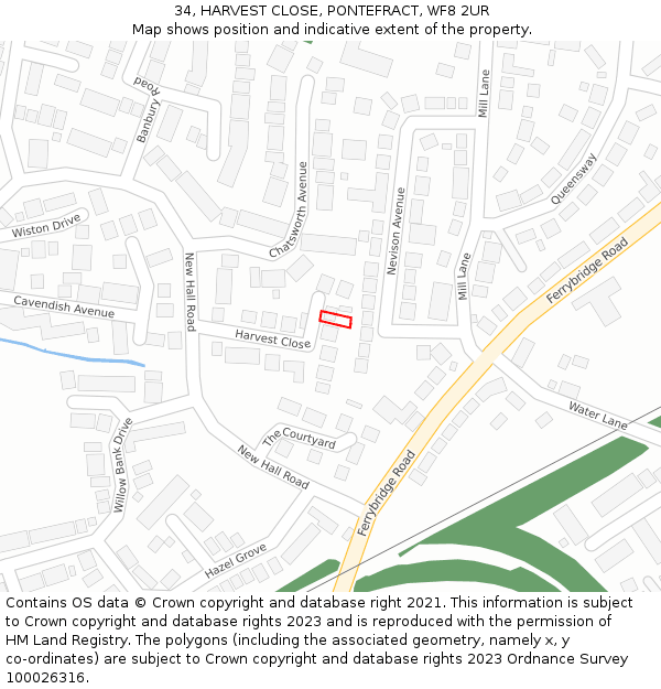 34, HARVEST CLOSE, PONTEFRACT, WF8 2UR: Location map and indicative extent of plot