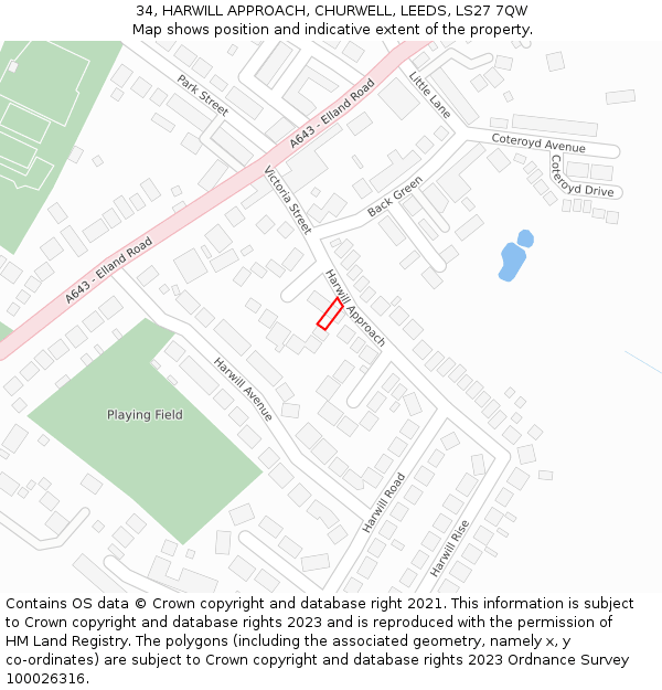 34, HARWILL APPROACH, CHURWELL, LEEDS, LS27 7QW: Location map and indicative extent of plot