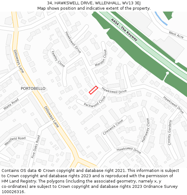 34, HAWKSWELL DRIVE, WILLENHALL, WV13 3EJ: Location map and indicative extent of plot