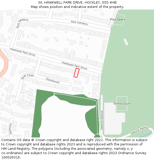34, HAWKWELL PARK DRIVE, HOCKLEY, SS5 4HB: Location map and indicative extent of plot