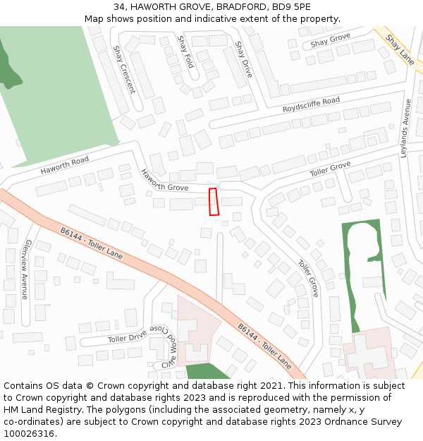34, HAWORTH GROVE, BRADFORD, BD9 5PE: Location map and indicative extent of plot