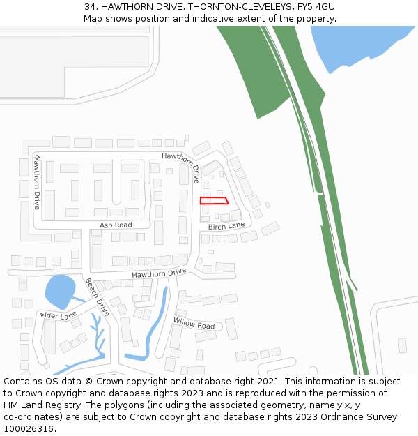 34, HAWTHORN DRIVE, THORNTON-CLEVELEYS, FY5 4GU: Location map and indicative extent of plot